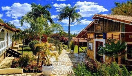 Casa de campo com palmeiras no jardim